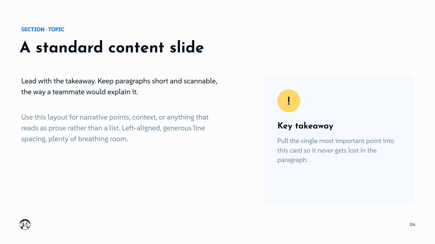 Standard content slide with key takeaway