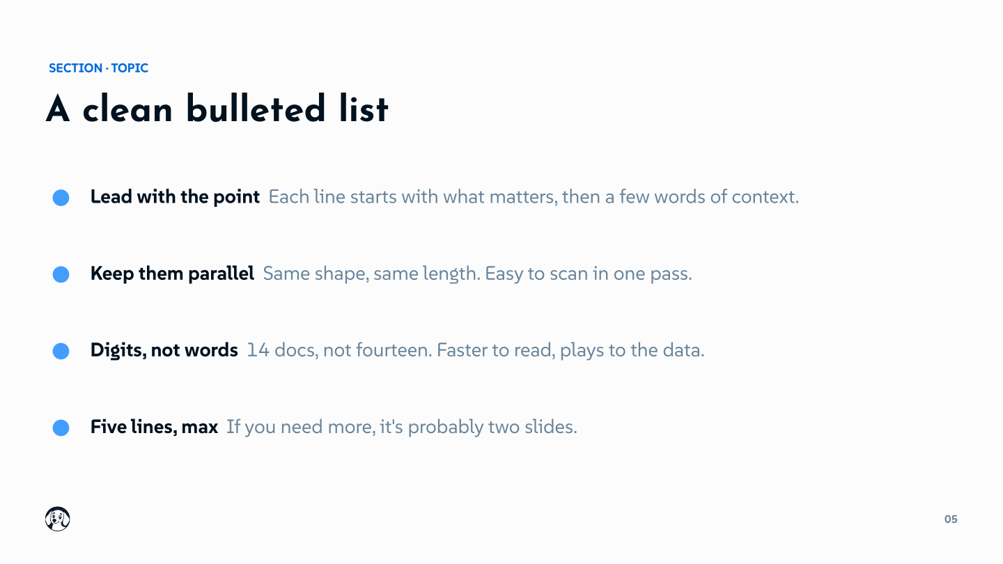 Bulleted list layout