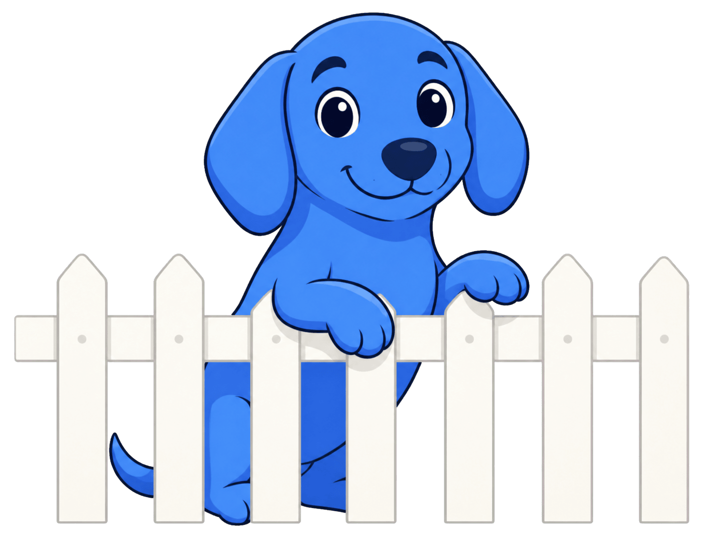Dash peeking over a picket fence, on guard