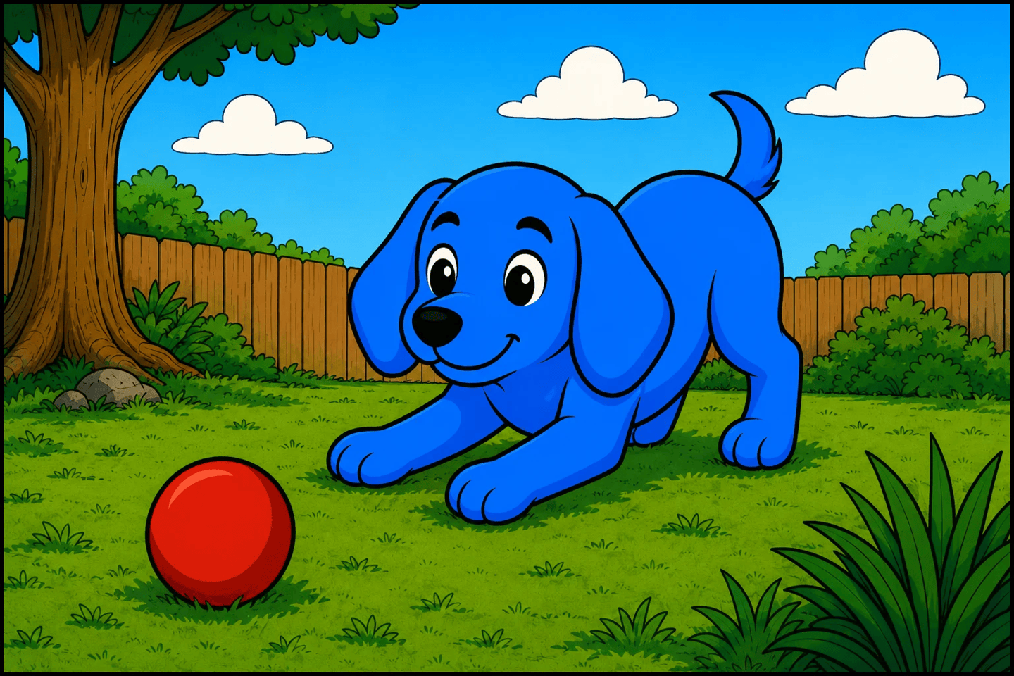 Dash in a playful play-bow with a ball