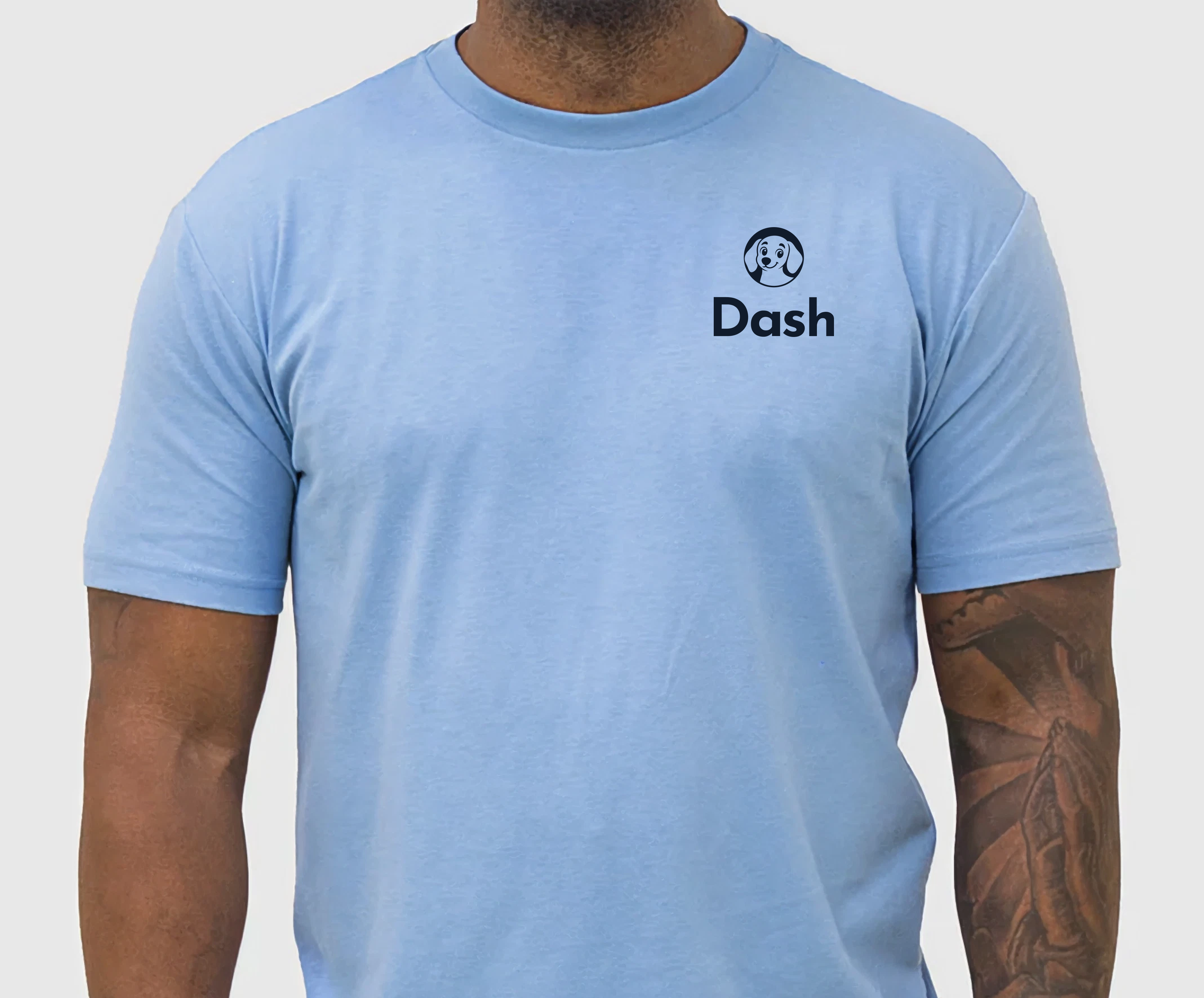 Blue t-shirt, small logo
